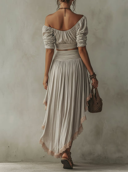 Ensemble Gris — Top Col V Midi et Jupe Deux Pièces