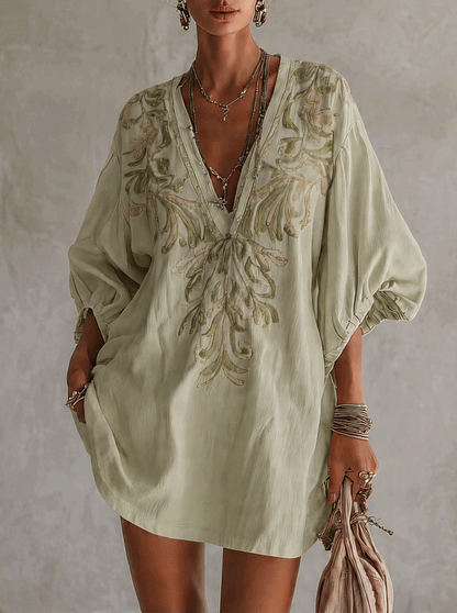 Robe Mini Rose — Lin Coton Broderie Florale Vintage