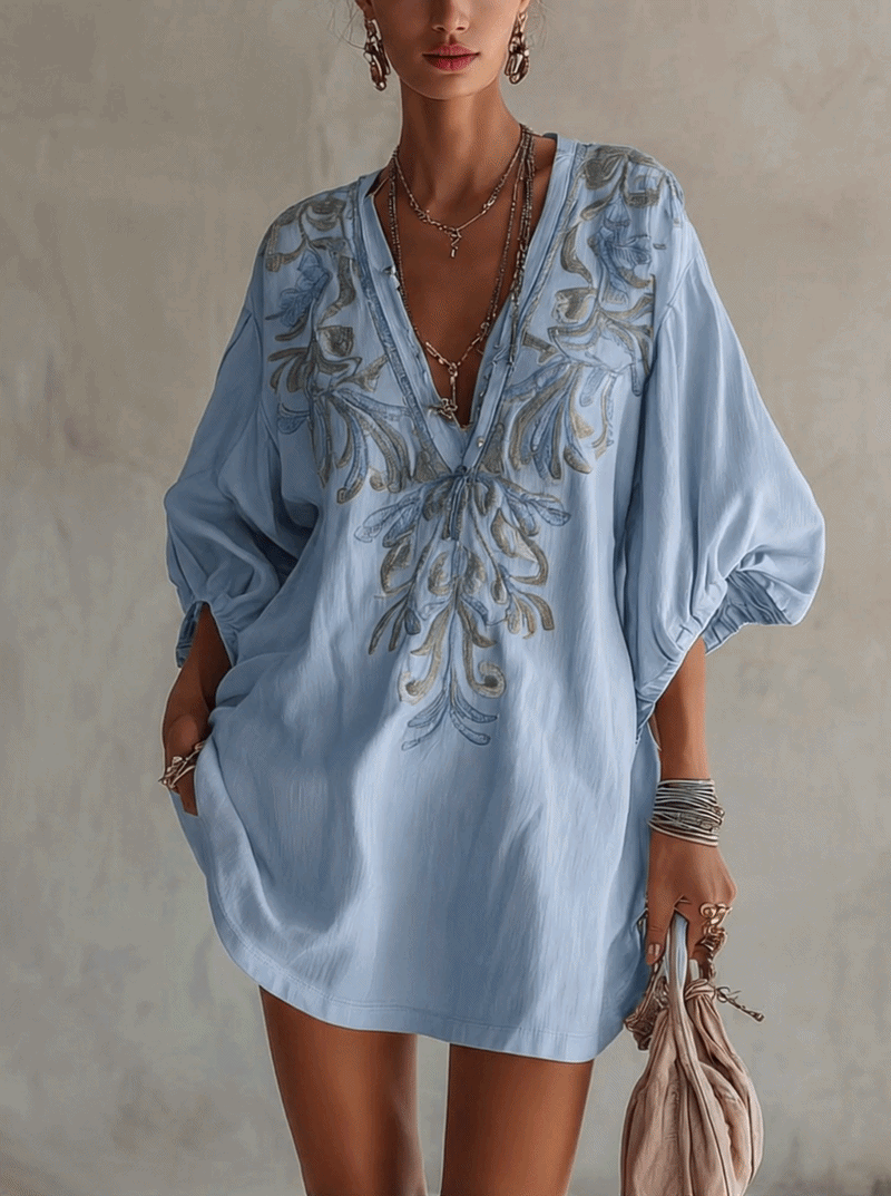 Robe Mini Rose — Lin Coton Broderie Florale Vintage