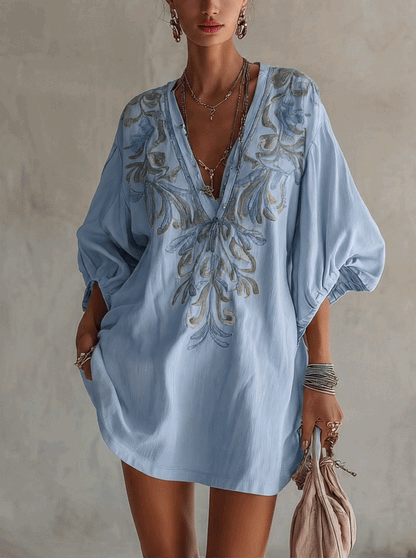 Robe Mini Rose — Lin Coton Broderie Florale Vintage