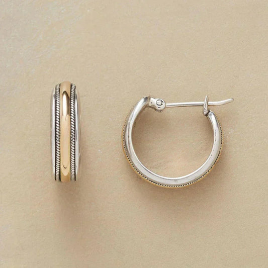 Boucles d'Oreilles Créoles Vintage Dorées Lignées Argent