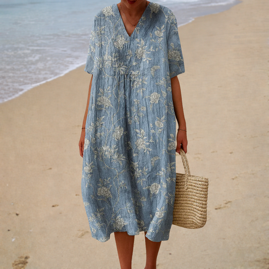 Robe Amandine — Midi Bohème Col V Imprimée