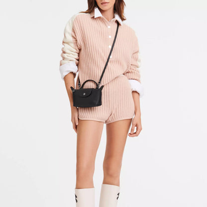 Mini Bolsa de Couro Longchamp - Castanho