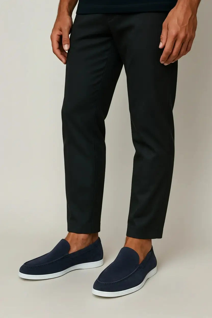 Mocassins Daim Navy — Semelle Blanche Riviera