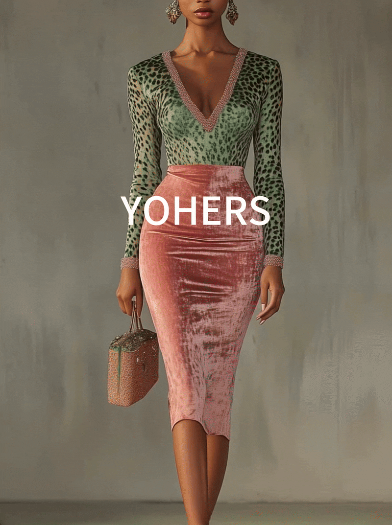 Robe Midi Rose — Velours Bodycon Patchwork Léopard