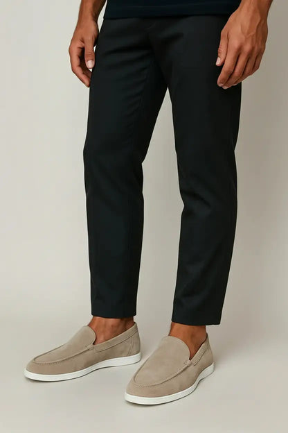 Mocassins Daim Navy — Semelle Blanche Riviera
