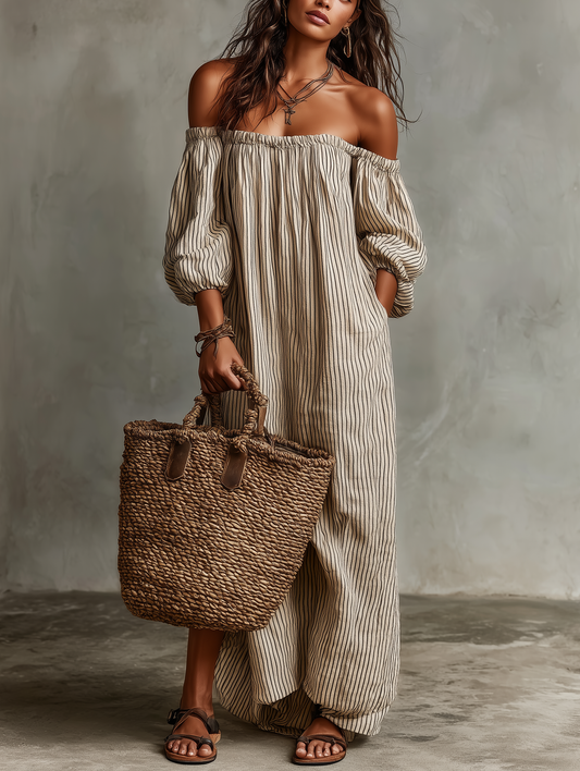 Carmen | Robe Longue Coton Lin Épaules Nues