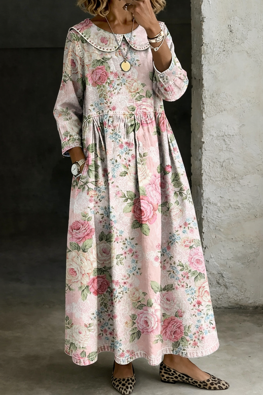 Robe en jean Brooklyn avec col à fleurs