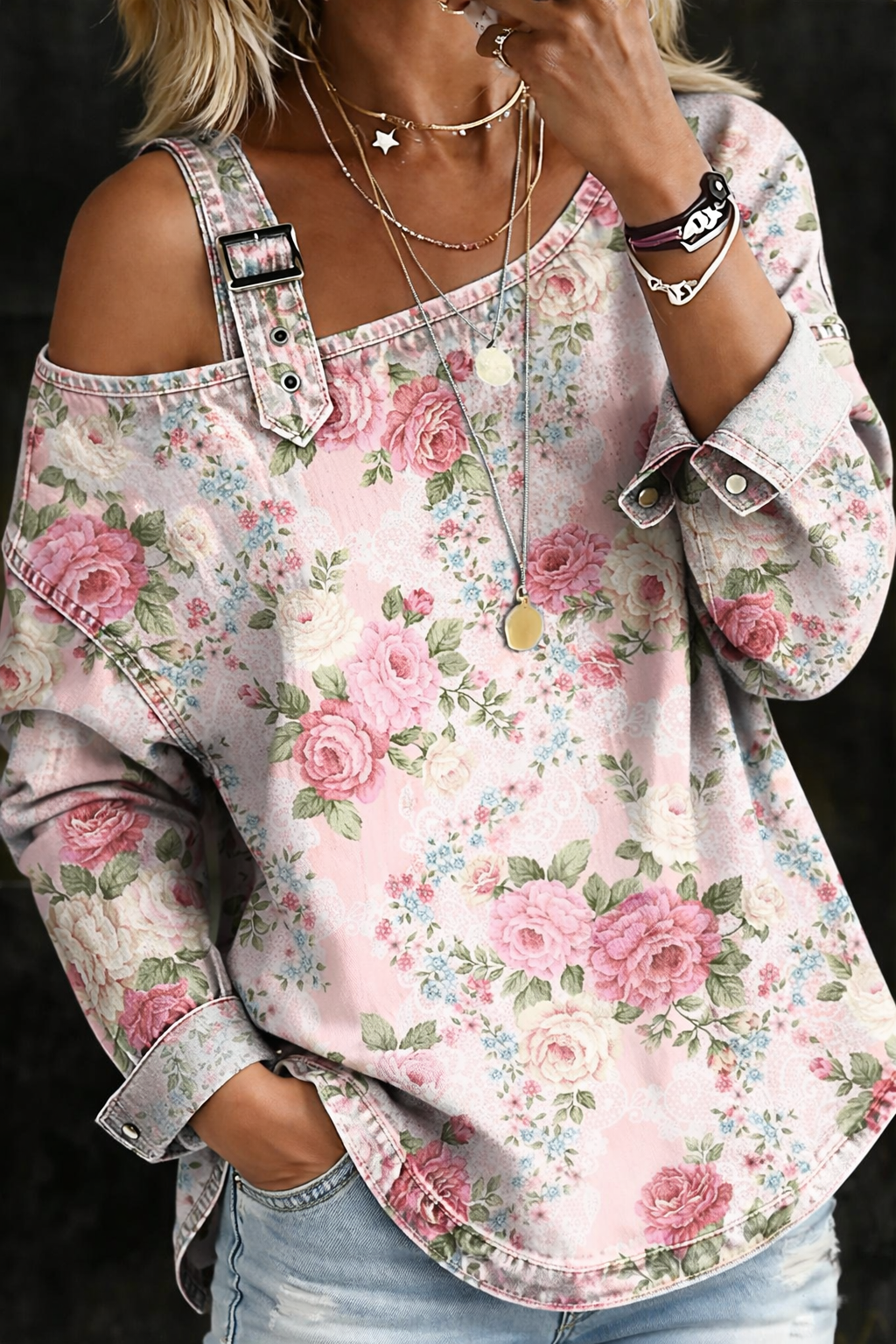 Robe en jean Brooklyn avec col à fleurs