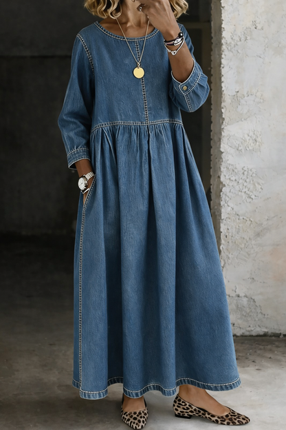 Melissa | Robe en denim à décolleté rond et manches longues