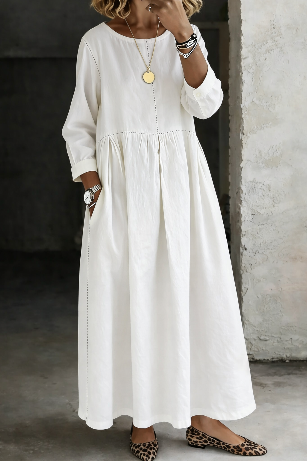 Melissa | Robe en denim à décolleté rond et manches longues