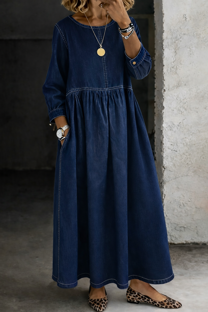Melissa | Robe en denim à décolleté rond et manches longues