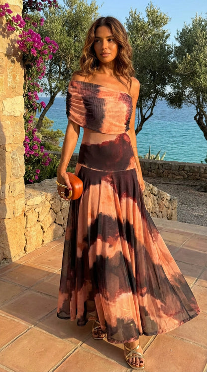 Robe imprimé orange et marron