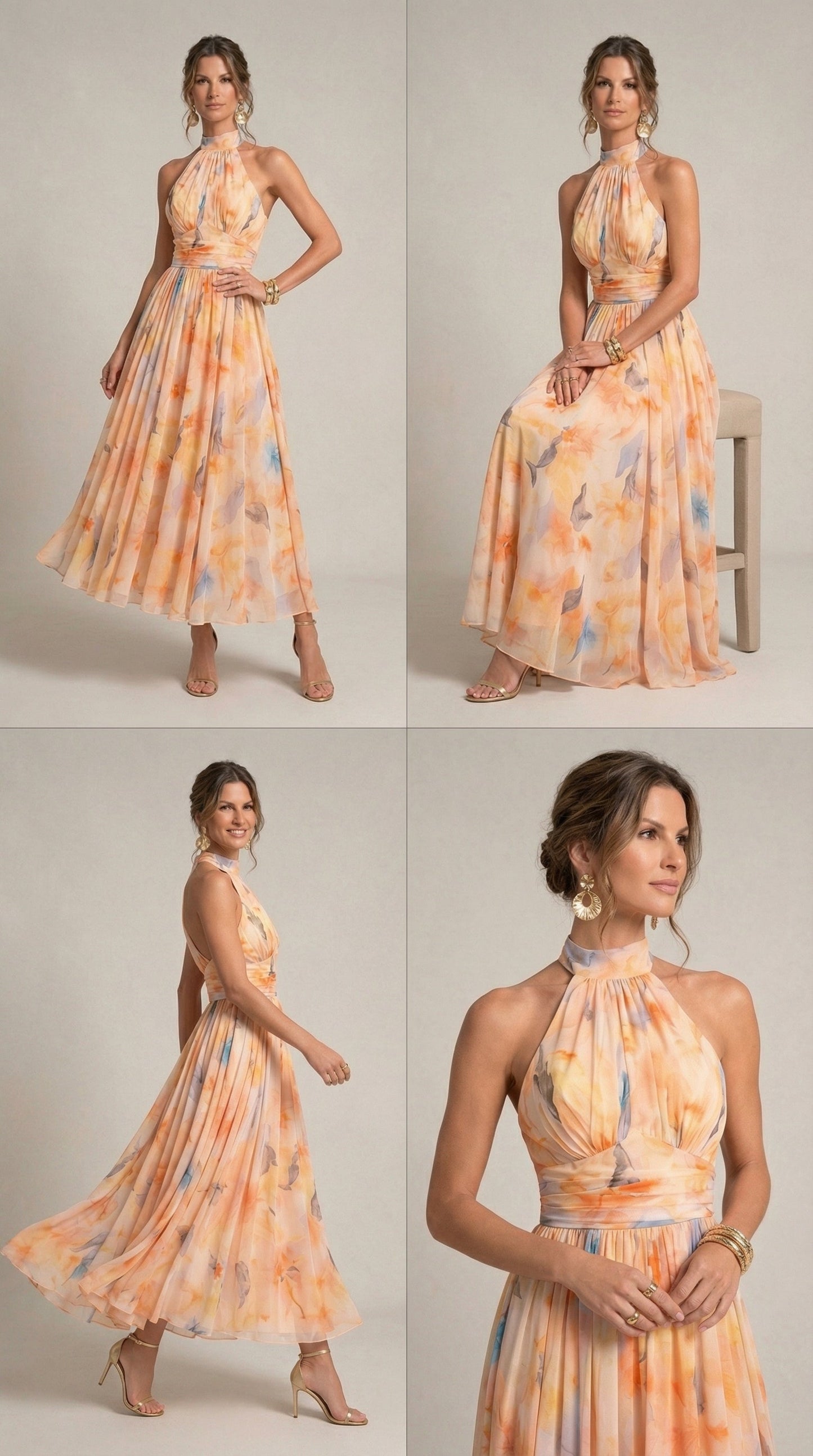 Robe col halter imprimé aquarelle
