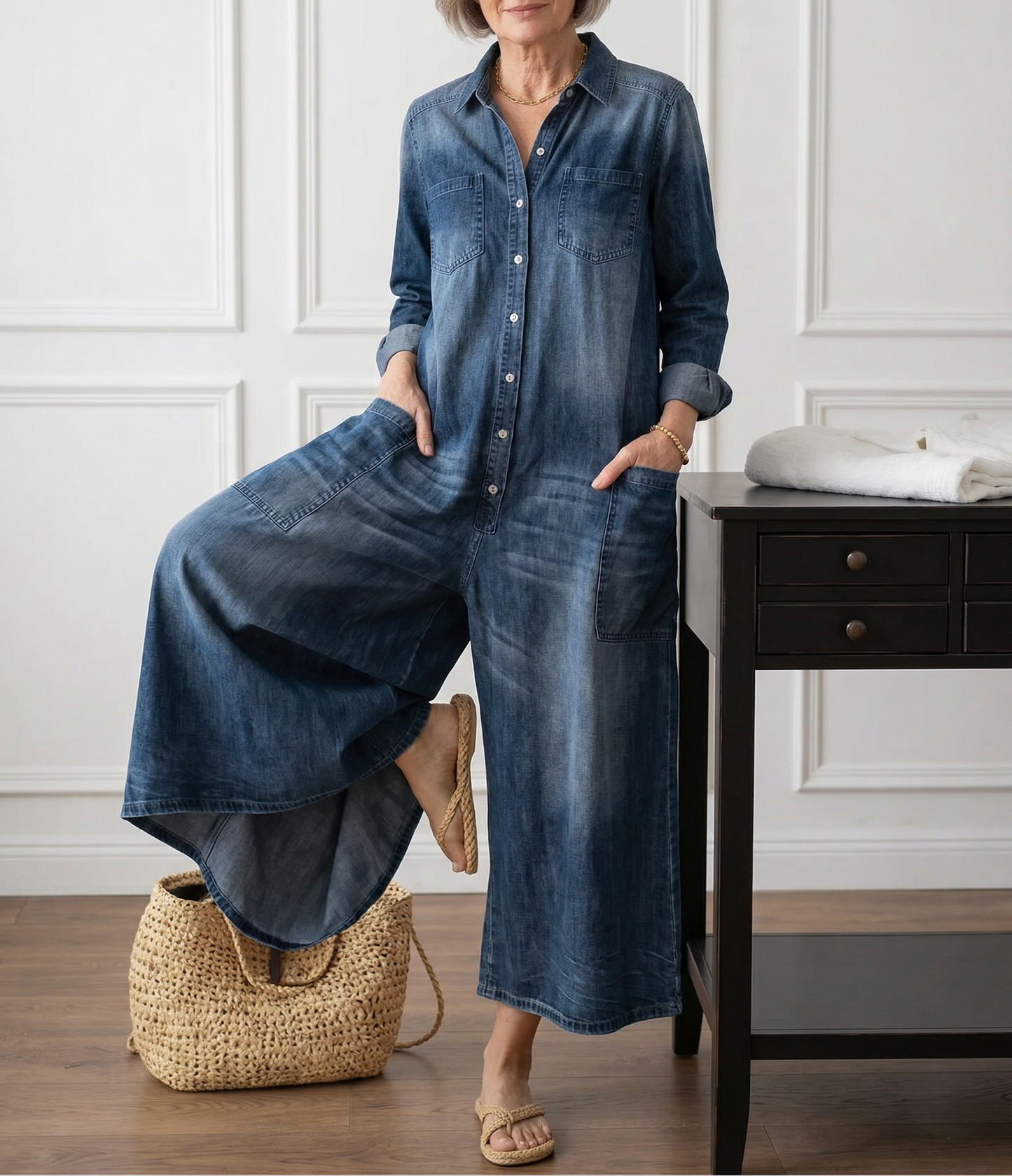 Diana | Combinaison en denim vintage en coton lavé avec boutons