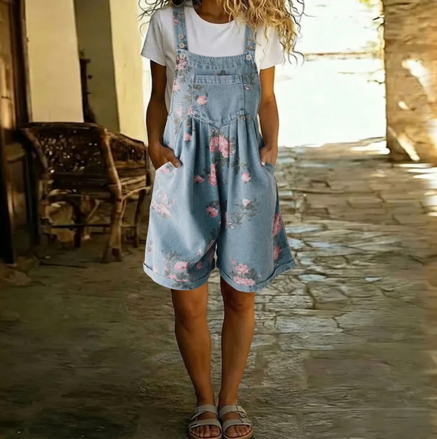 Judy | Combinaison en Jean Vintage en Coton Doux à Motifs Floraux