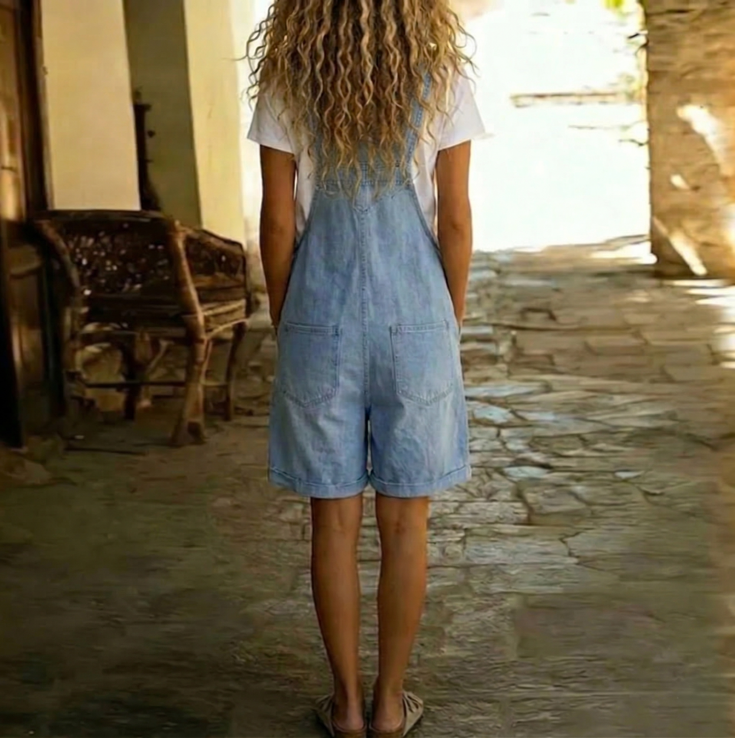 Clara | Salopette en denim doux au toucher coton vintage lavé
