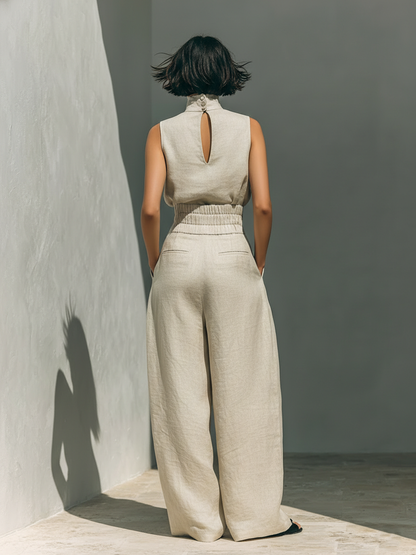 Maria™ | Set completo con top a canotta e pantaloni larghi in cotone e lino