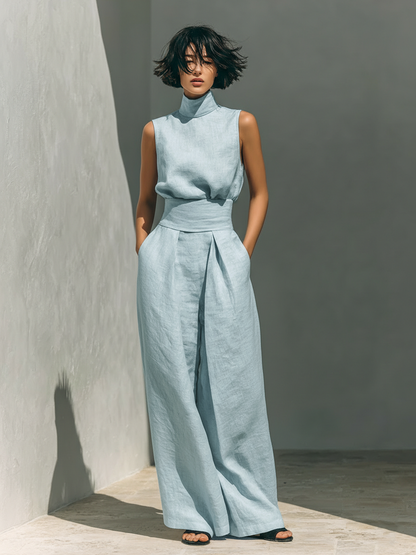 Maria™ | Set completo con top a canotta e pantaloni larghi in cotone e lino