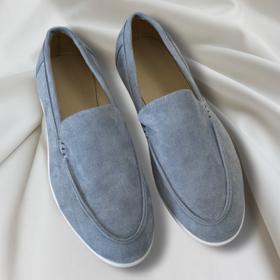 Mocassins Daim Navy — Semelle Blanche Riviera