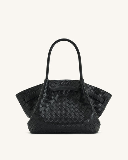 Sac cabas moyen Hana à texture tressée – Noir