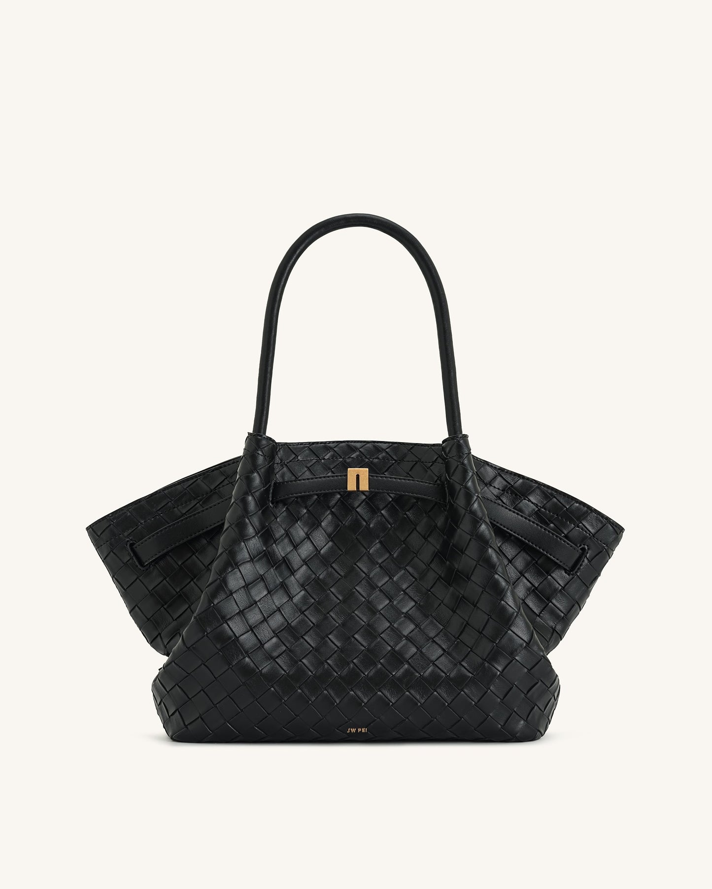 Sac cabas moyen Hana à texture tressée – Noir