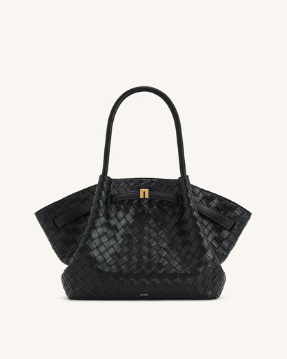 Sac cabas moyen Hana à texture tressée – Noir