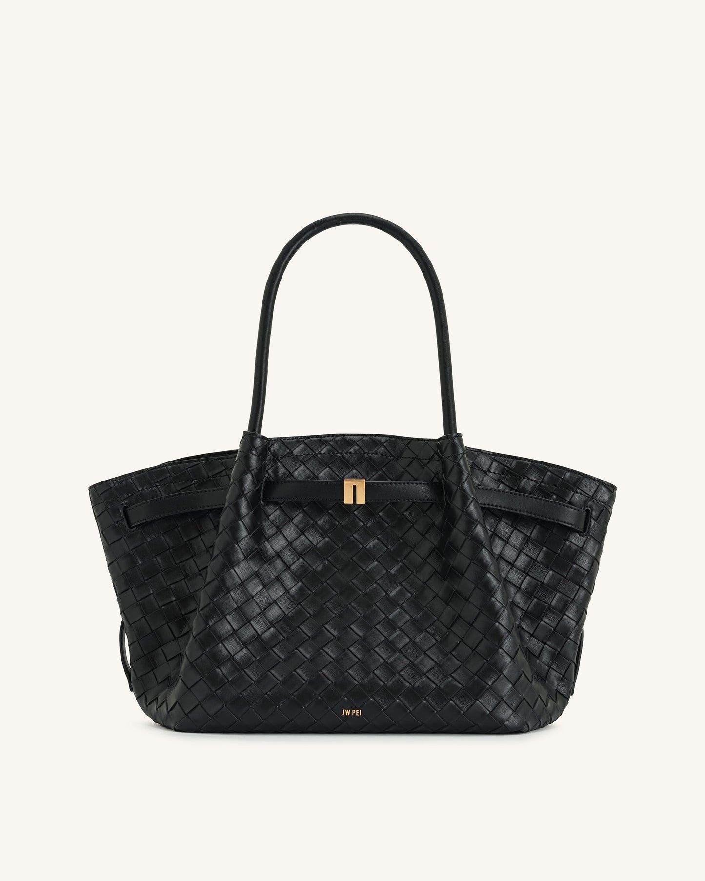 Sac cabas moyen Hana à texture tressée – Noir