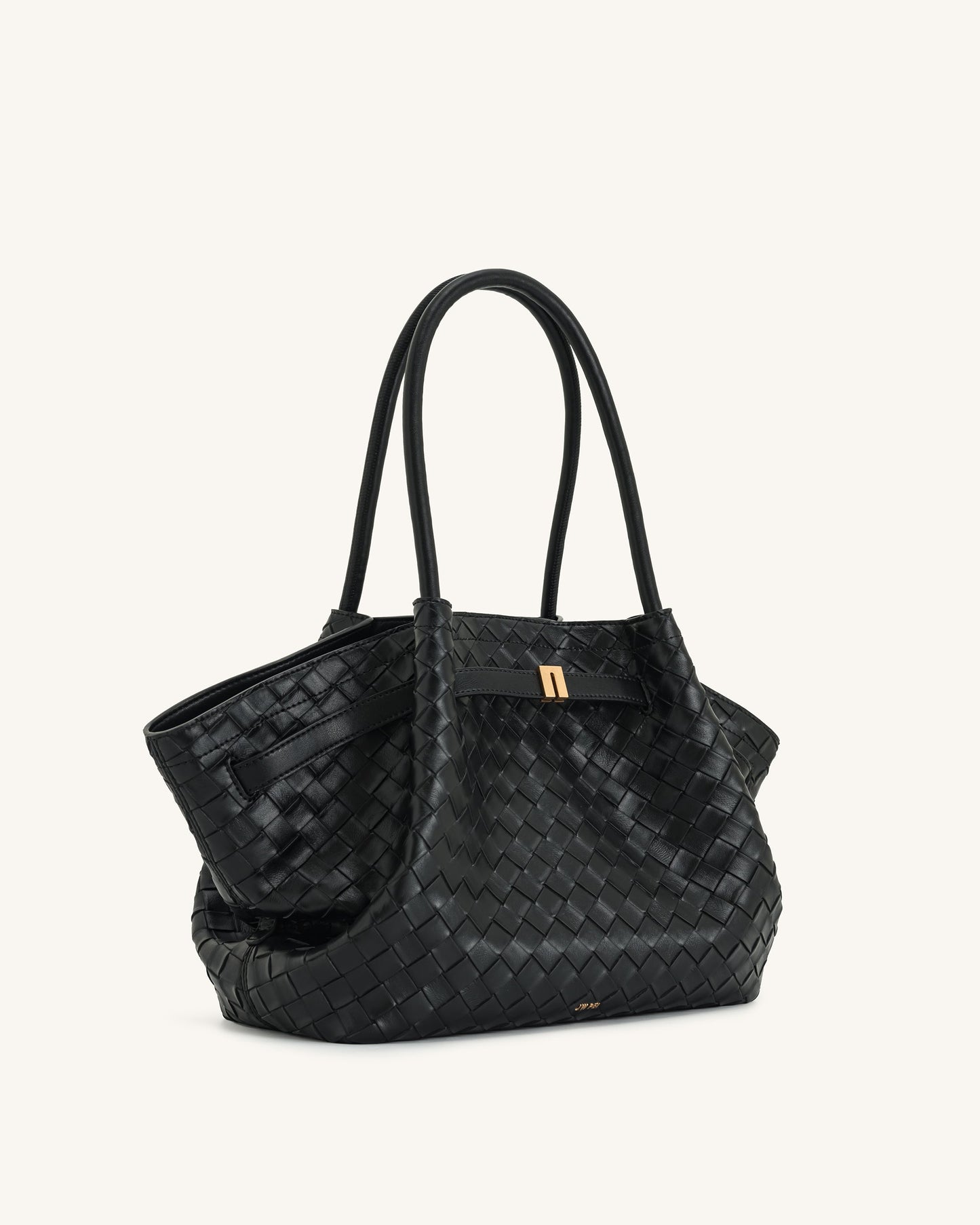 Sac cabas moyen Hana à texture tressée – Noir
