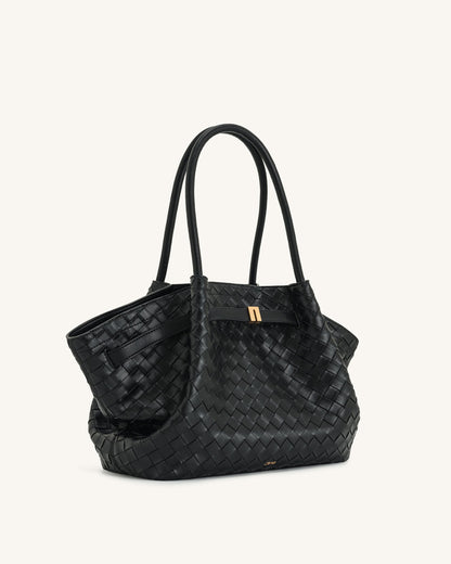 Sac cabas moyen Hana à texture tressée – Noir