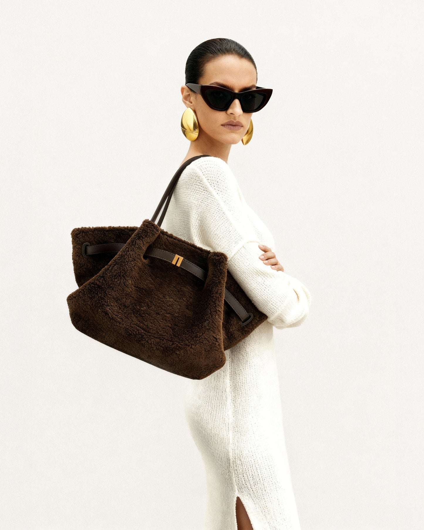 Sac fourre-tout moyen en fausse fourrure Hana - Marron moka