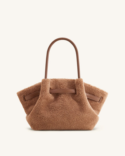 Sac cabas moyen en fausse fourrure Hana – Marron café