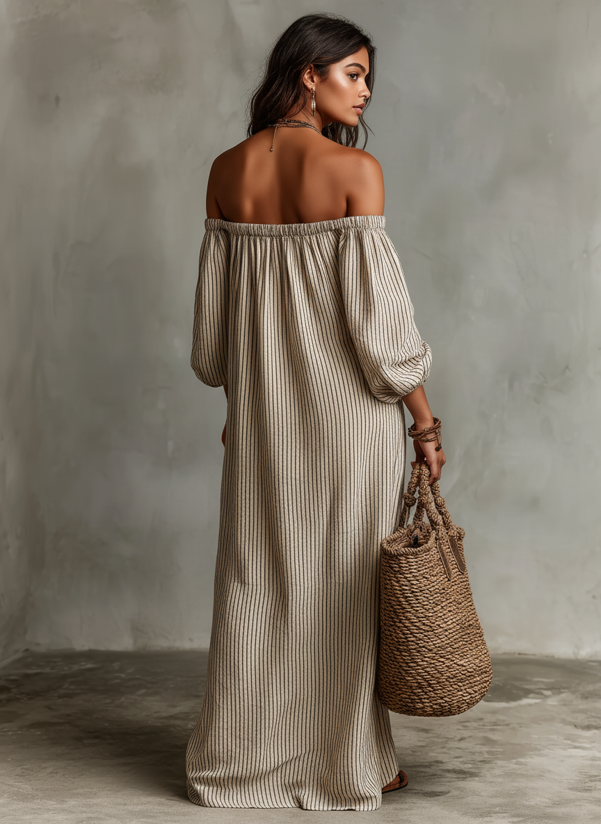 Carmen | Robe Longue Coton Lin Épaules Nues