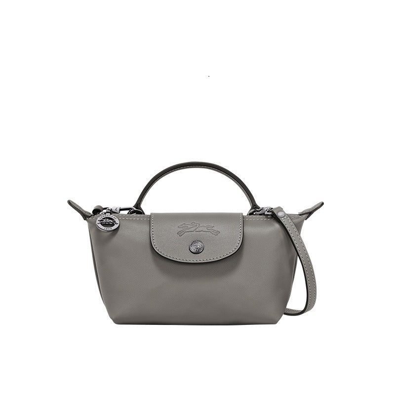 Mini Bolsa de Couro Longchamp - Cinza