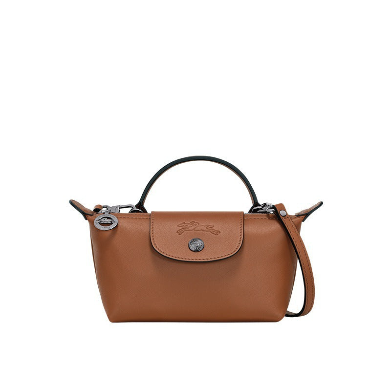 Mini Bolsa de Couro Longchamp - Castanho