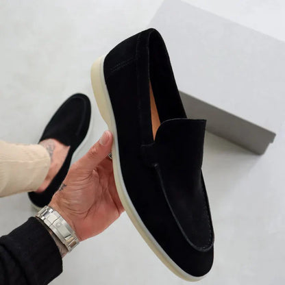 Mocassins Daim Navy — Semelle Blanche Riviera
