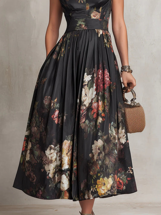Flora™ — Robe Midi Florale Noire