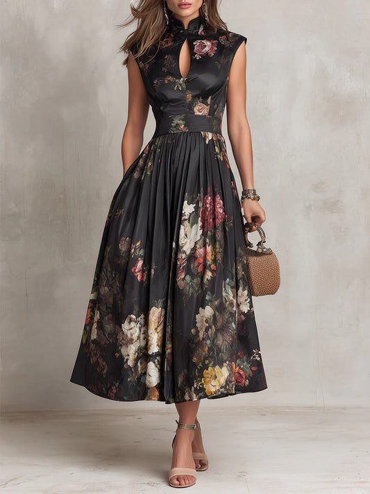 Flora™ — Robe Midi Florale Noire