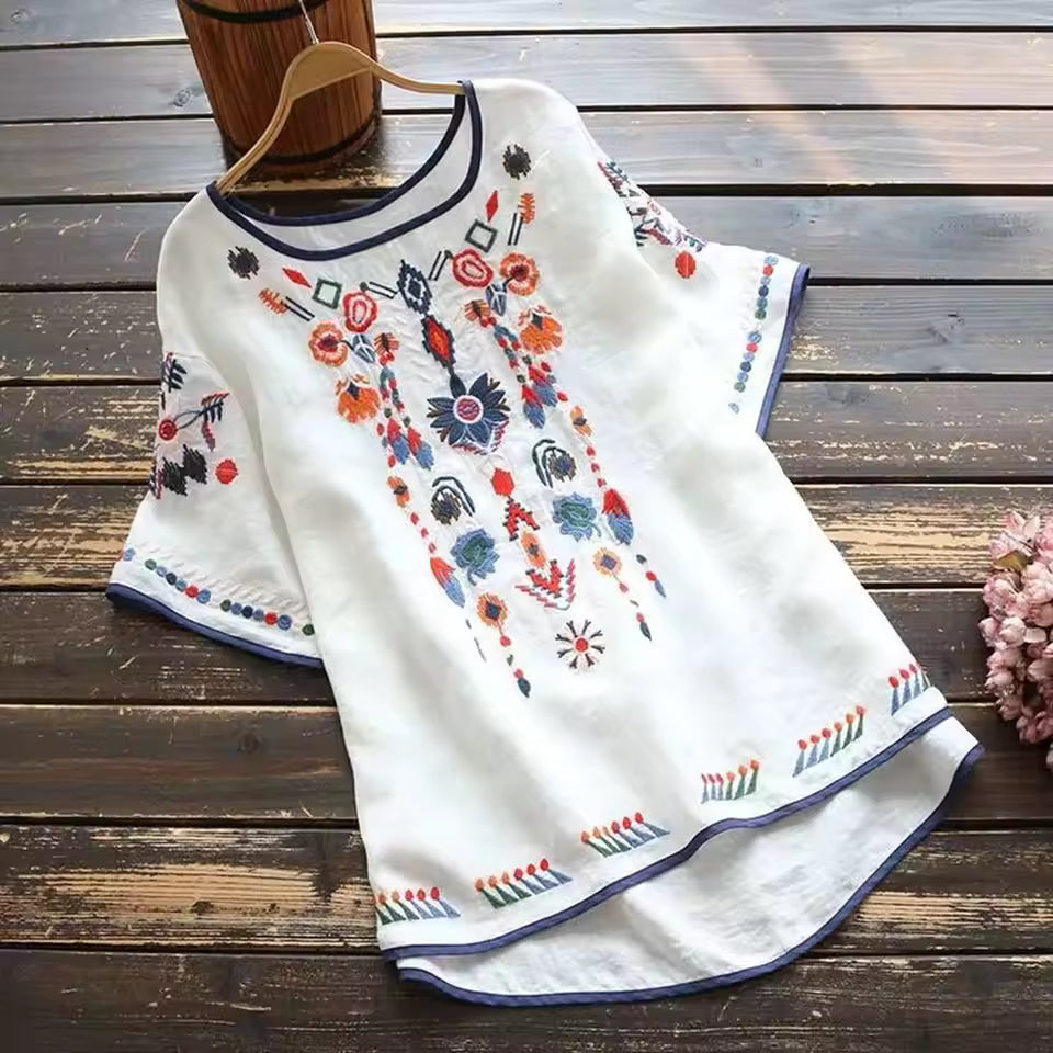 Merta™ — Blouse Blanc Broderie Floral