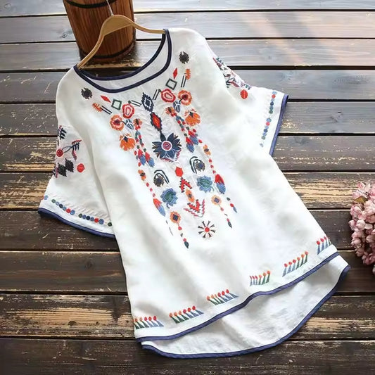 Merta™ — Blouse Blanc Broderie Floral