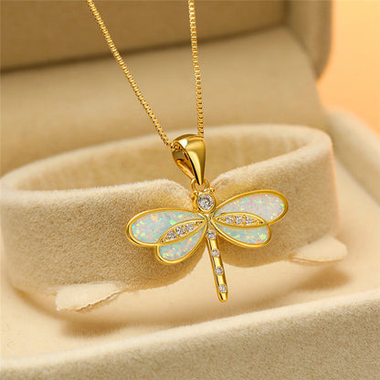 Collier Libellule Dorée avec Opale
