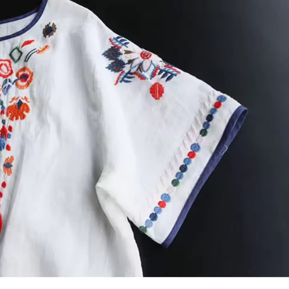 Merta™ — Blouse Blanc Broderie Floral