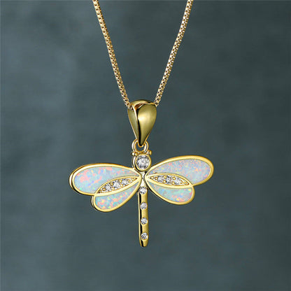Collier Libellule Dorée avec Opale
