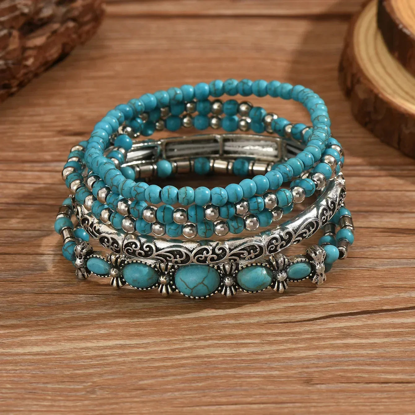 Bracelet Bohème — Perles Turquoises Set