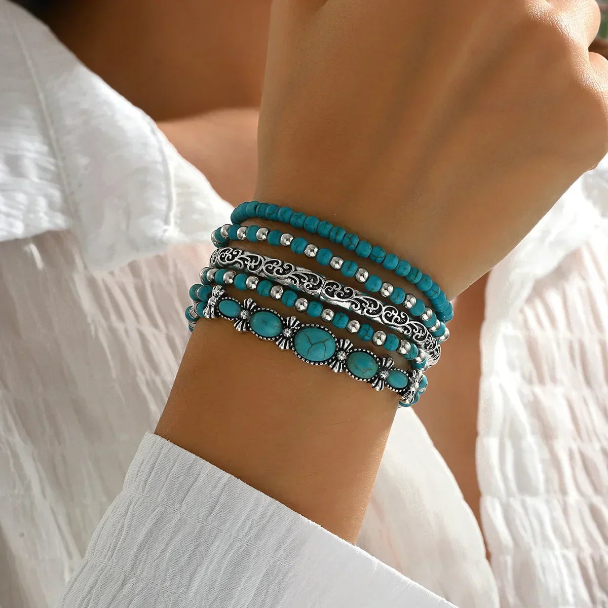 Bracelet Bohème — Perles Turquoises Set