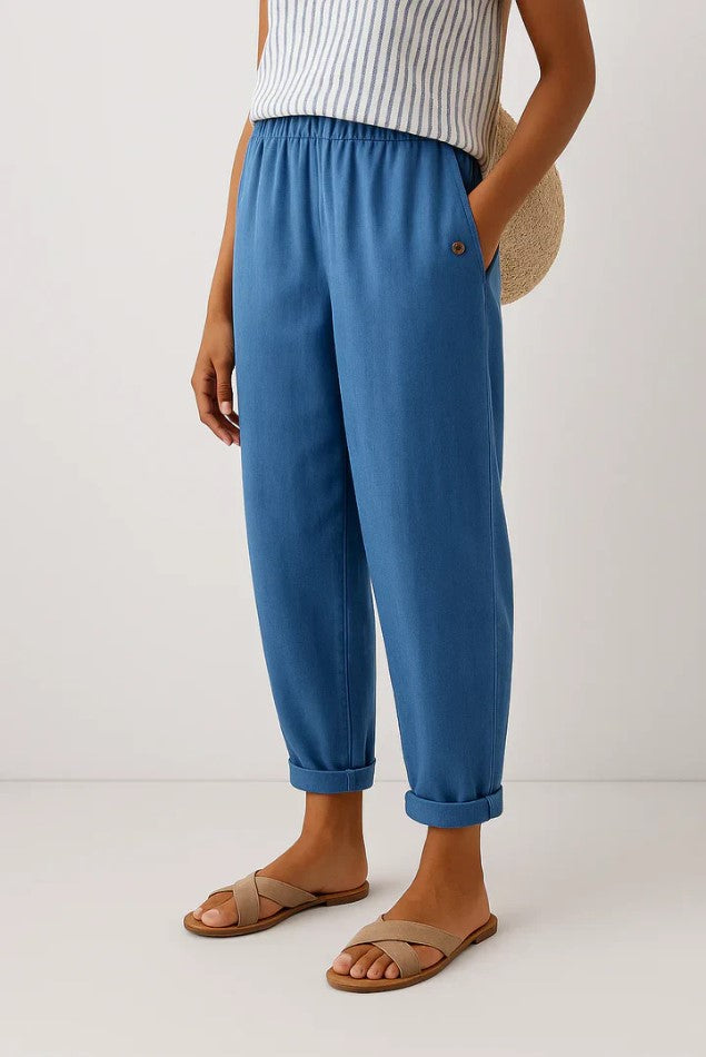 Pantalon Lin Olive — Taille Élastiquée Coupe Décontractée Poches