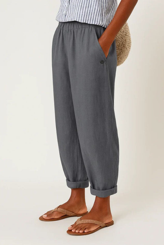 Pantalon Lin Olive — Taille Élastiquée Coupe Décontractée Poches