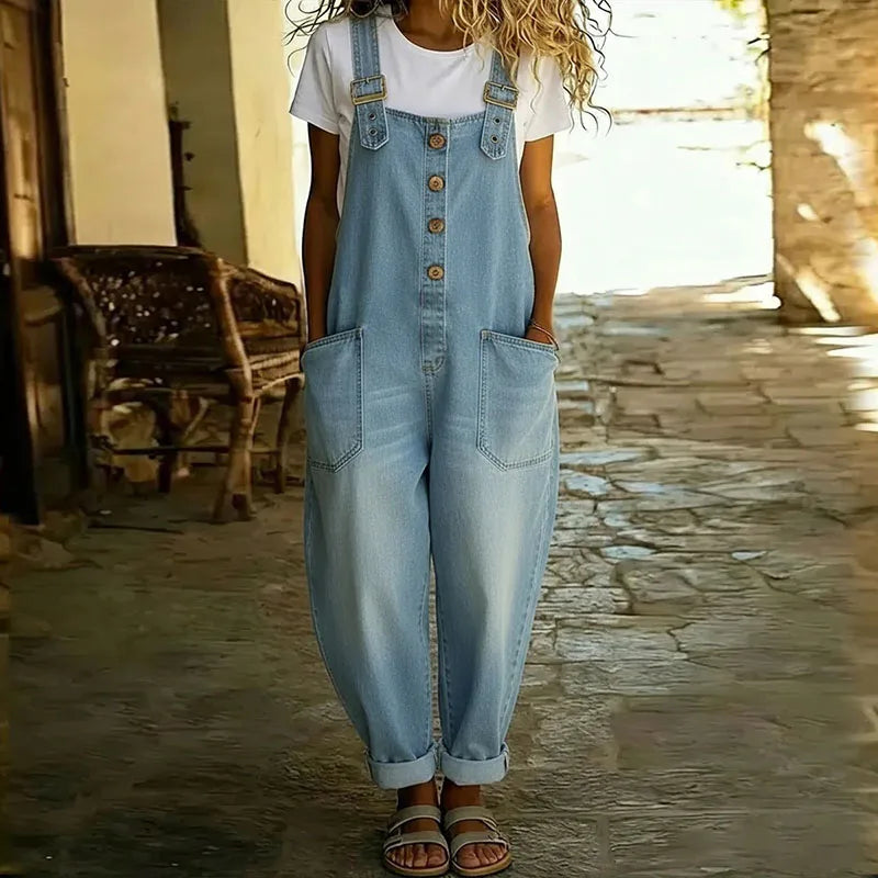 Combinaison Mae | Salopette en denim doux vintage avec bretelles ajustables