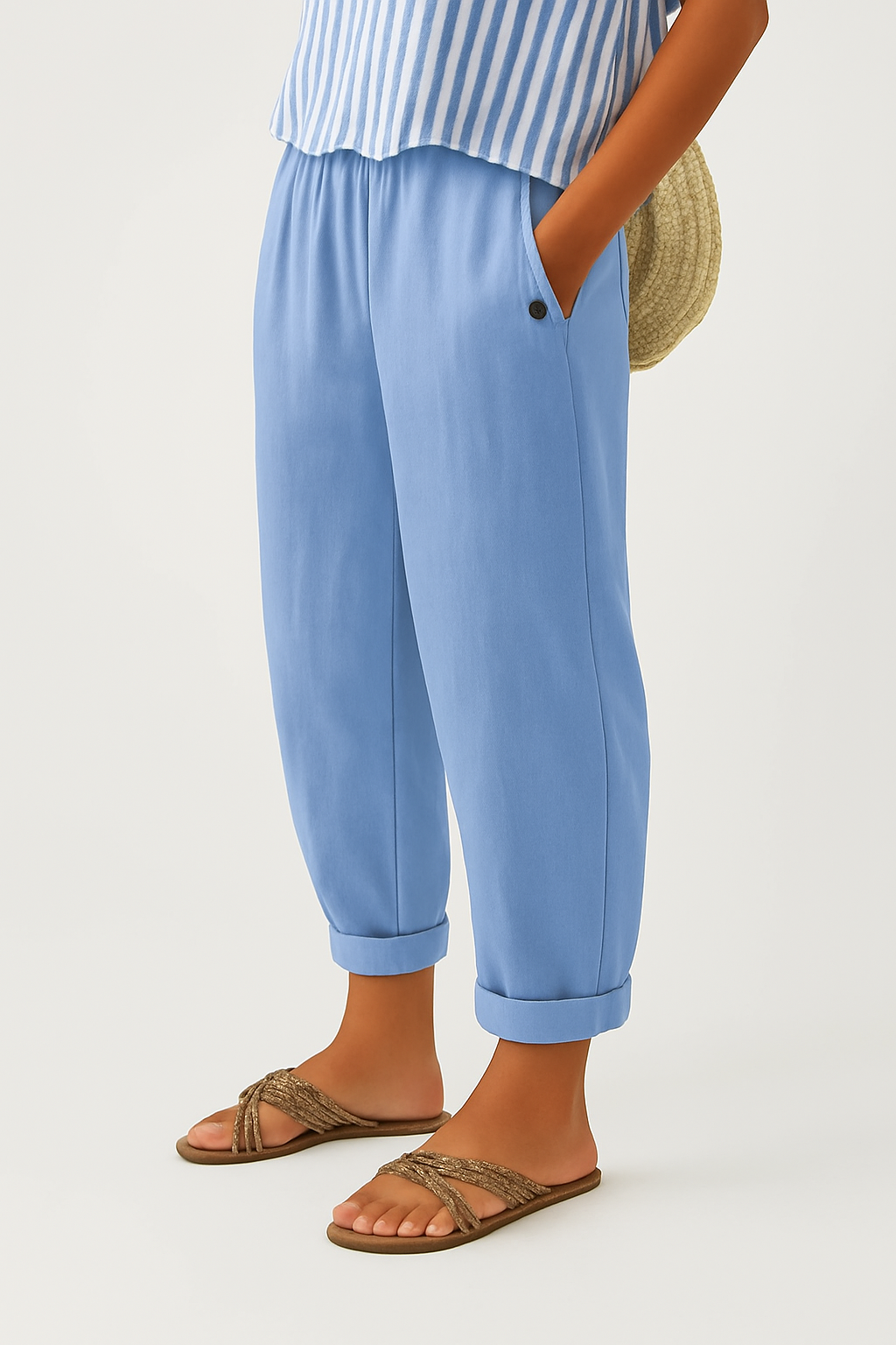 Pantalon Lin Olive — Taille Élastiquée Coupe Décontractée Poches