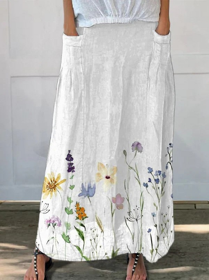 Meadow — Jupe Aquarelle Florale à Poches